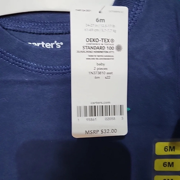 New Carters Baby Boys 6 Months Snap On Romper Dinosaur Blue Green 2 Pack - Picture 5 of 7